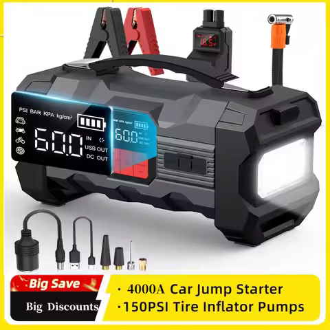 26800mAh Jump Starter with Air Compressor 4000A Booster Tyre Inflator Portable Car Battery Power Ban