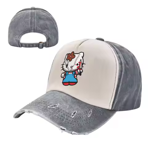 Fashion Hello Kitty Chucky Baseball Cap Men Women Distressed Denim Sun Cap Outdoor Workouts Adjustab