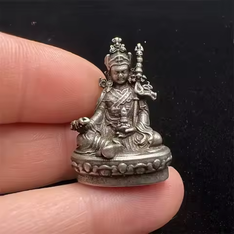 Mini Tibet Busddhism White Copper Seat Guru Padmasambhava Rinpoche Buddha Statue