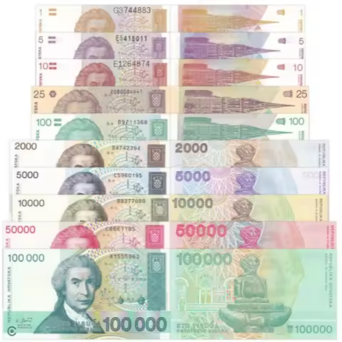 1941-2012 Croatia 1-100000 Dinar Original Notes VG-UNC-PMG