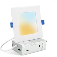 HONZIN 1 Pack 6 Inch Square Recessed Lighting, 5CCT Ultra Thin Square Recessed LED Downlight with Ju