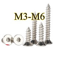 Nickel-plated flat head hexagon self-tapping screws, countersunk head wood screws M3/M3.5/M4/M5/M6 *