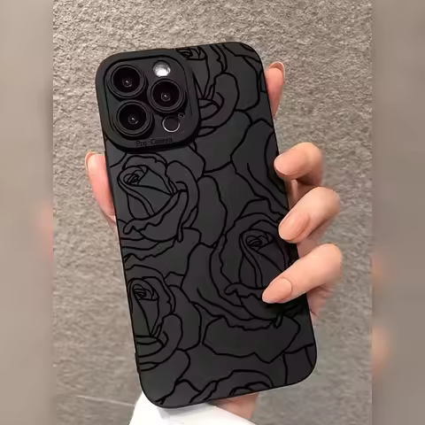 Black eyes line rose print mobile phone case for iPhone17/16/16ProMax/15/14/13/12ProMax/11/11Pro Ant