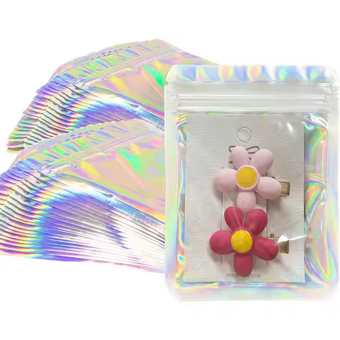 100pc Holographic Resealable Mylar Bags Ziplock Candy Suger Tee Jewelry Beauty Storage Pouches For P