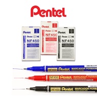 Pentel ปากกาเคมีหัวเข็ม รุ่น NF450 ปากกา Permanent หัวเข็ม หมึกสีดำ, แดง, น้ำเงิน เขียนง่าย จับถนัดมือ