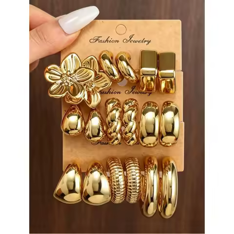 3/9 Pairs Set Euro-Chic Geometric Earrings Set – Metal Flower, Drop & Hoop Designs for Daily, Date &