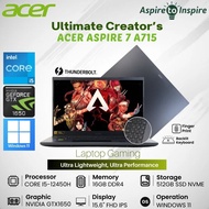 Laptop Desain, Gaming dan Editing Acer Aspire 7 A715-76G- Core i5-12450H, RAM 16GB, SSD 512GB, 15.6" FHD IPS, NVIDIA GTX1650, Windows 11 ( Laptop Murah ) - 51CN