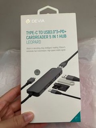 Devia TYPE-C TO USB3.0*3+PD+ CARD READER 5 IN 1 HUB 五合一傳輸線接駁器