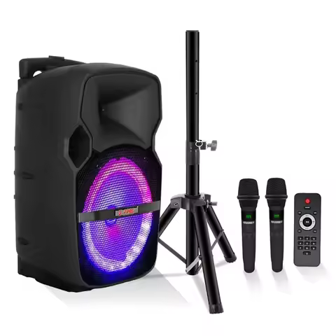 Party Speaker w Microphone 400W Big Rechargeable Bluetooth Loud PA DJ Karaoke System w Stand