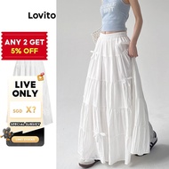 (LIVE STREAM SALE) Lovito Romantic Plain Bow Cascading Ruffle Ruched Skirt for Women L98AD095
