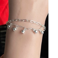 Silver bracelet engraved with S925 without metal, thick chain on the face, mixed with 2 strands atta