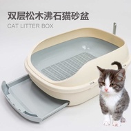 Pine Cat Litter Box Double Drawer Type Large Cat Toilet Litter Box Cat Litter Box Cat Bedpan Splash-