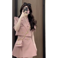 2023 two-piece suit for women, high-end design short-end design short-sle2023 two-piece suit Women's high-end design short-Sleeved Blazer+Narrow-Waist Pleated Skirt 12.27