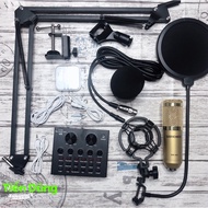 Bộ mic thu âm bm900 Sound card v8 bản tiếng anh chân kẹp màng lọc và tặng tai nghe