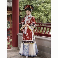 Women And Girls Chinese Vintage Style Hanfu adult Gege Qing Dynasty printed Hanfu flag woman full printed Chinese style New Year clothes