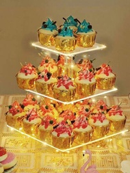 1 件 3 層透明蛋糕展示架,壓克力紙杯蛋糕展示架,帶自助服務台,適用於婚禮、生日、甜點、紙杯蛋糕、水果、糖果和零食裝飾