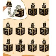 1Set Glittery Black Gold Birthday DIY Money-Pulling Box With 30Pcs Opp Bags Cash Gift Box Including 