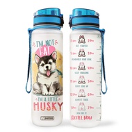 64HYDRO 32oz 1Liter Motivational Water Bottle with Time Marker & Removable Strainer, Husky Gifts for
