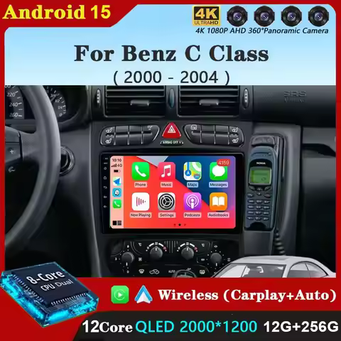 For Mercedes Benz C Class S203 CL203 W203 2000 - 2004 Android 15 Carplay Auto Car Radio Multimedia V