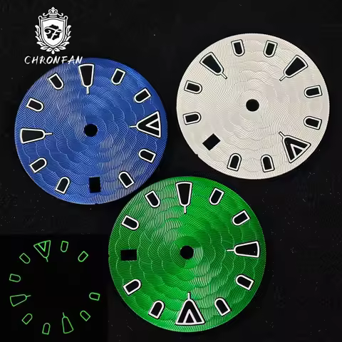 Sterile pattern carving watch dial 28.5mm black blue green silver green lume fit NH34 NH35 movement 
