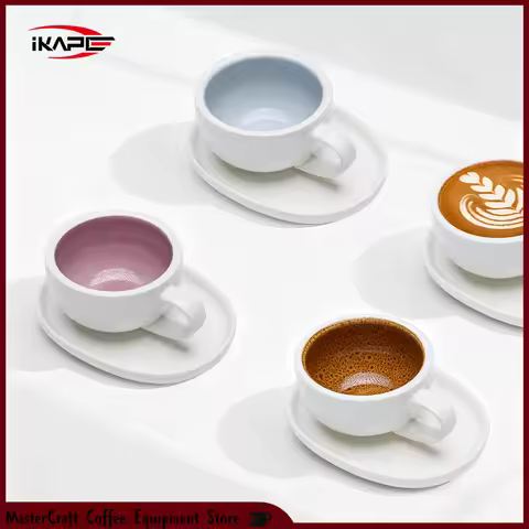 IKAPE Ceramic Latte Cup Espresso Cup Minimalist Home Latte Art Cup Ceramic Cup and Saucer 300ml Gift