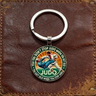 复古柔道精神摔跤图案圆顶玻璃锌合金钥匙扣父亲节礼物8.24 Vintage Judo Spirit Wrestling Pattern Dome Glass Zinc Alloy Keychain F