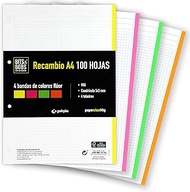 Grafoplás | Replacement for 100 Sheets of A4, Squared 5 x 5 mm, 4 Fluorescent Colours, 4 Drills, Pap