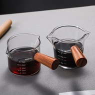 Espresso cup with wooden handle double mouths glass milk cup with scale 70/75ml Glass Measuring Cup