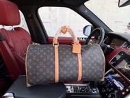 LV 旅行袋 斜挎手提包男士機場包 keepall  50老花滿印