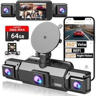 4 Channel Dash Cam Front and Rear Cabin, 360 Dash Camera, Night Vision 8 IR Lamps for Cars, 5G WiFi 