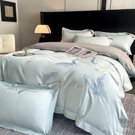 Long-staple Cotton Bedding Set Solid Color Fitted Sheet Pure Cotton Embroidered A Class160Four-piece