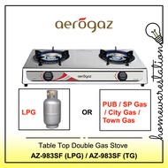 Aerogaz Tabletop Double Gas Stove (LPG/PUB) AZ-983SF AZ983SF - 1 Year Warranty