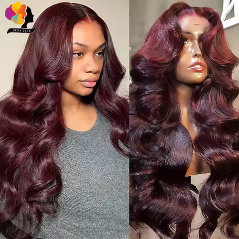 Dark Burgundy Glueless Human Hair Wigs for Black Women Colored 99j Red Wear & Go Body Wave Wig 13x4 