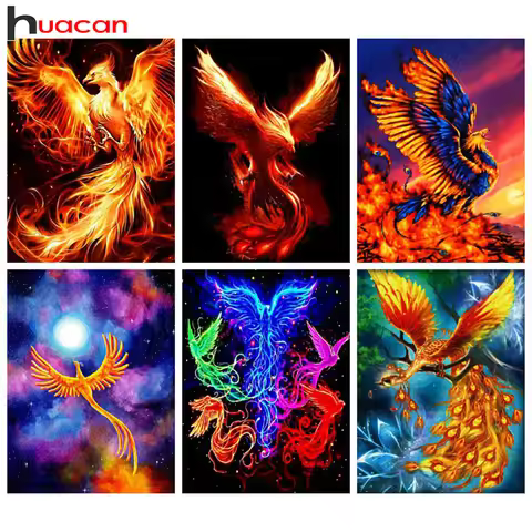 Huacan Diamond Painting Mosaic Phoenix Gold Fantasy Full Square/round Embroidery Cross Stitch Animal