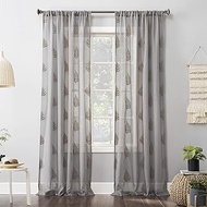No. 918 Fern Embroidered Fern Sheer Rod Pocket Curtain Panel, 50" x 63", Gold/Gray
