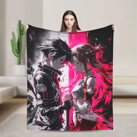 Super Soft Sword Art Online Kirito Asuna Throw Blanket Fleece Flannel Lightweight Blanket Cozy Fluff