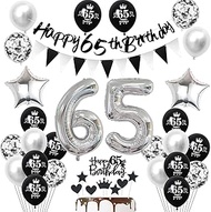 65th Birthday Decoration Man Women, Black Banner 65th Birthday Garland Decoration 65th Women Silver 