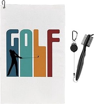 Ecezatik Retro Golf Towels for Golf Bags Women Men with Clip - Golf Accessories for Women Men, Golf Gifts for Women Men, Gifts for Golfers, Golf Towel and Brush Set