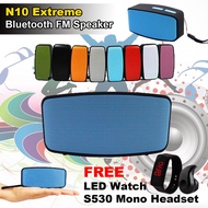 N10 Extreme Bluetooth FM Speaker With Free Led Bracelet Watch (Black) and Free S-530 Mono Headset (B