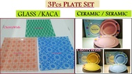 3PCS PREMIUM SERENE CERAMIC  / GLASS PLATE SET ( Blue / Yellow / Pink / Orange / Green ) Seramic / K