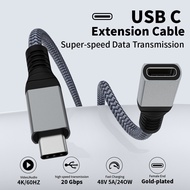 0.3m/1m/2m/3m USB C Extension Cable 240W USB 3.2 Gen2 Thunderbolt 3 20Gbps 4K@60Hz Charger Data Cord