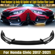 For Honda Civic Si Hatchback 2017-2021 10th FK7 Fk8 Front Bumper Spoiler Lip Carbon Fiber Look/Gloss