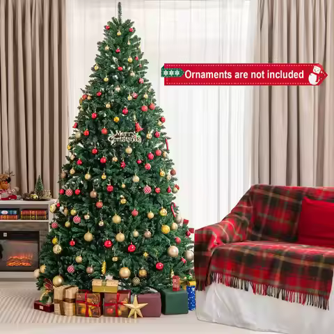 6/ 7. 5/ 9 FT Artificial Christmas Tree, Full Fir Xmas Tree, Hinged Structure, Bushy Green Xmas Tree