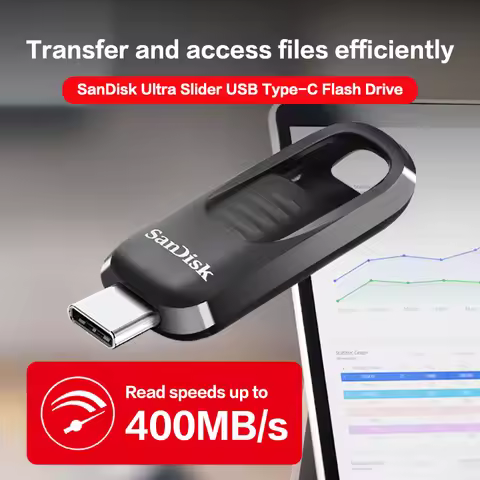 SanDisk 64GB 128GB 256GB Ultra Slider CZ480 USB Type-C Flash Drive 400MB/s Read Retractable Thumb Dr