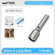 ไฟฉาย LED SD5355ฉลามยิ้มสว่างมาก M60 7000LM Type-C ไฟฉายชาร์จไฟได้ไฟหรี่กลางแจ้งกันน้ำแบบไม่มีขั้น5โ