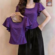 Gypsy Sequin Square Neck T-Shirt with Lace Detailing - Slim Fit