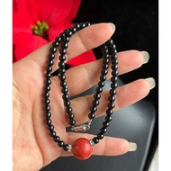 Necklace similar to black coral (light and polished) 5mm beads, 42 cm long, 15mm fresh coral charm, 