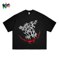 Black wide-leg short-sleeved t-shirt with "HAHAHA" clown smile face print