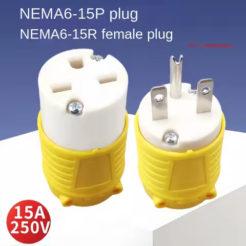 NEMA 6-15P 6-15R Straight Blade Heavy Duty Replacement Plug Connector, Male Extension Cord Ends 15am