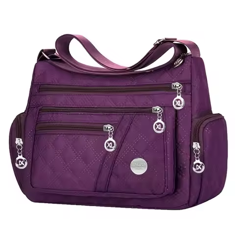 Pomelo Best Quilted Nylon Women Crossbody Shoulder Bag Multi Pockets with Adjustable Strap for Daily